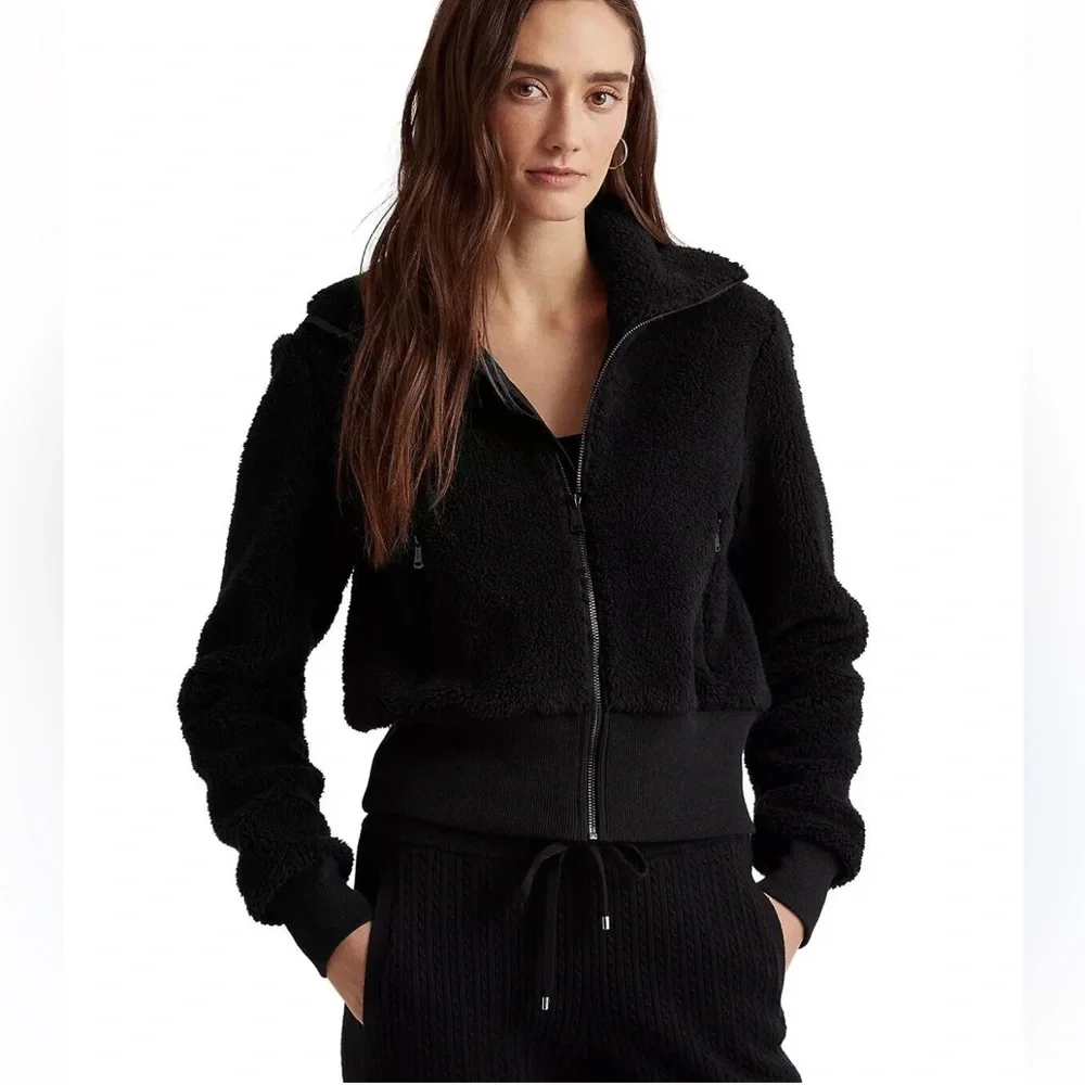 Ralph Lauren Faux-Shearling Full-Zip Jacket Polo Black Size m MSRP $145 - Picture 1 of 4